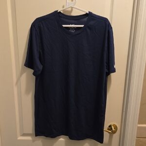 The Nike Tee Dri-Fit Navy Blue Short Sleeve Swoosh Logo On Sleeve LARGE NEW